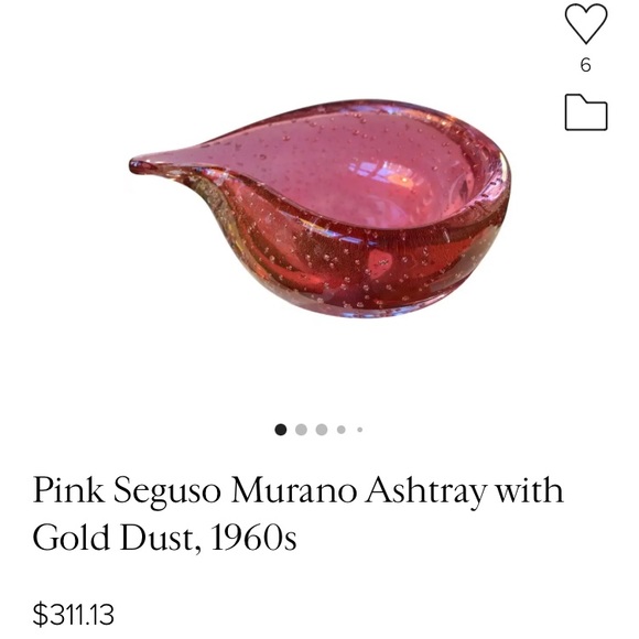 Morano Glass 1960s Ashtray. Pink w Gold Dust - Picture 2 of 2